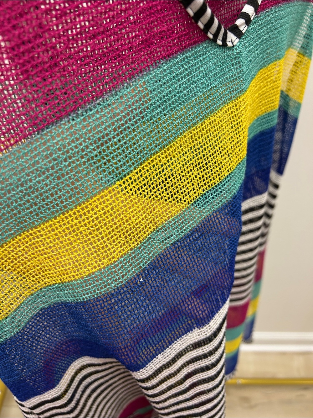Multicolor Striped Sleeveless hooded mesh Tunic - Rainbow Stripe image 5